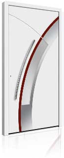 Applikation – Edelstahldesign flächenbündig Extras: Aufsatzfüllung | Farbe weiß, Streifen RAL 3004 Purpurrot | Glas Satinato |
integrierter Edelstahl-Designgriff V 78